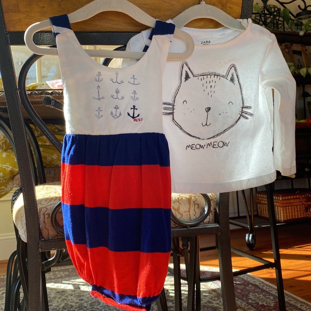 Ralph Lauren Romper & Zara Cotton tee 2 pc bundle 9 month